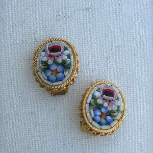Micro mosaic glass clip on earrings